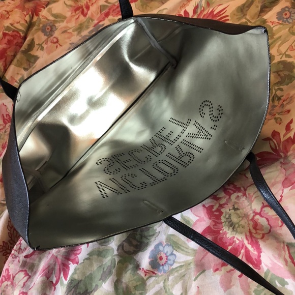 VICTORIA SECRET ToteBag Dual Handle Perforated Spell-Out Black + Silver $59 NEW - Picture 4 of 15